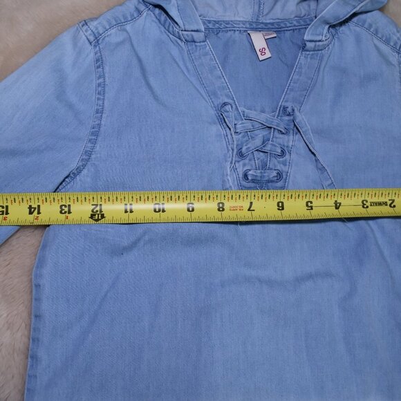 Girls Denim Hooded Shirt Dress Size 7 Long Sleeve - Picture 4 of 10